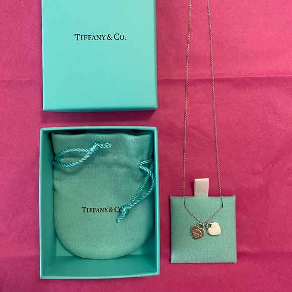 Authentic Tiffany & Co Sterling Silver Double Heart Tag Pendant Necklace ❤️ - Picture 2 of 14
